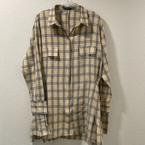 (NEW) LIONESS "Cover Girl" Mini Long Sleeve Shirtdress Plaid Black/Cream - XXL